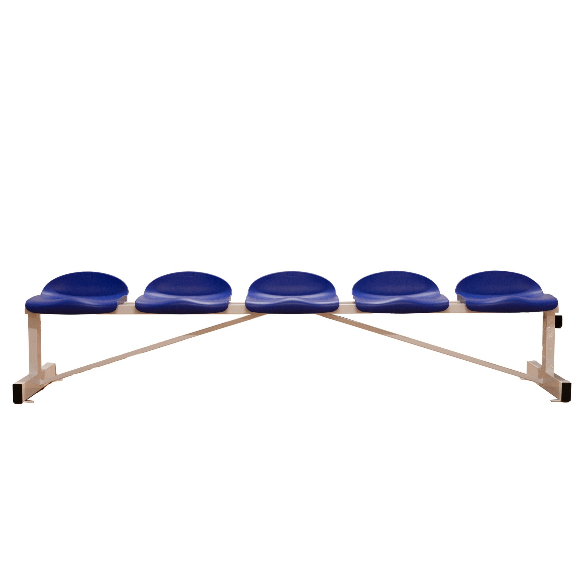 BANCO METÁLICO CON ASIENTOS AZUL PVC-5 PLAZAS- RESPALDO BAJO