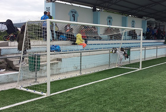 JGO PORTERÍAS FÚTBOL 7 METÁLICAS TRASLADABLES TUBO 80 MM REGLAMENTARIAS